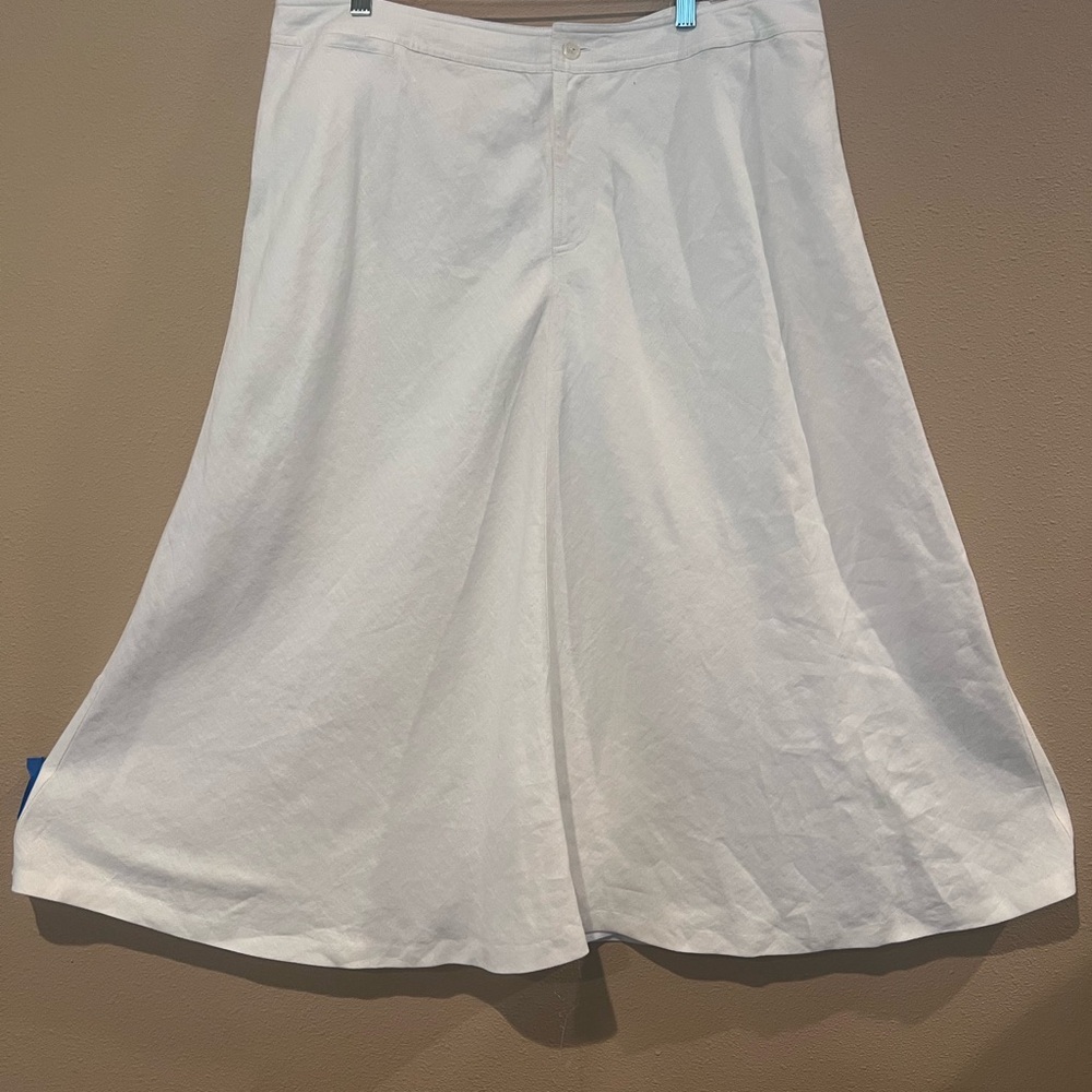 Lauren Ralph Lauren Off-White 100% Linen Fully Lined Midi Length Skirt Plus Size